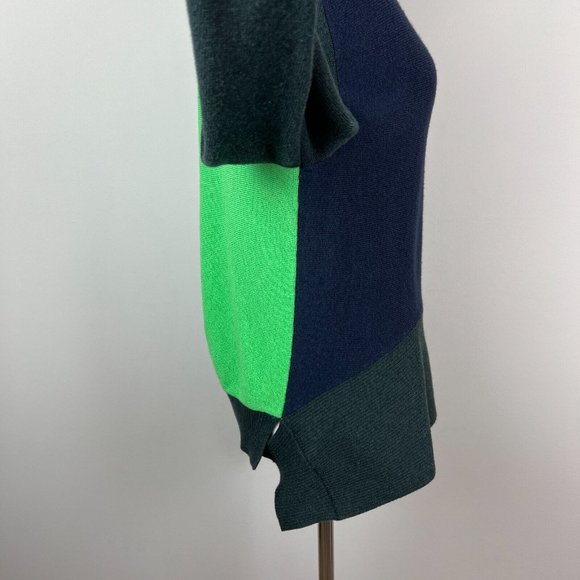 Tome Sweater Women Large Navy Green Colorblock Merino Wool Cotton Slit Peplum - Picture 13 of 15